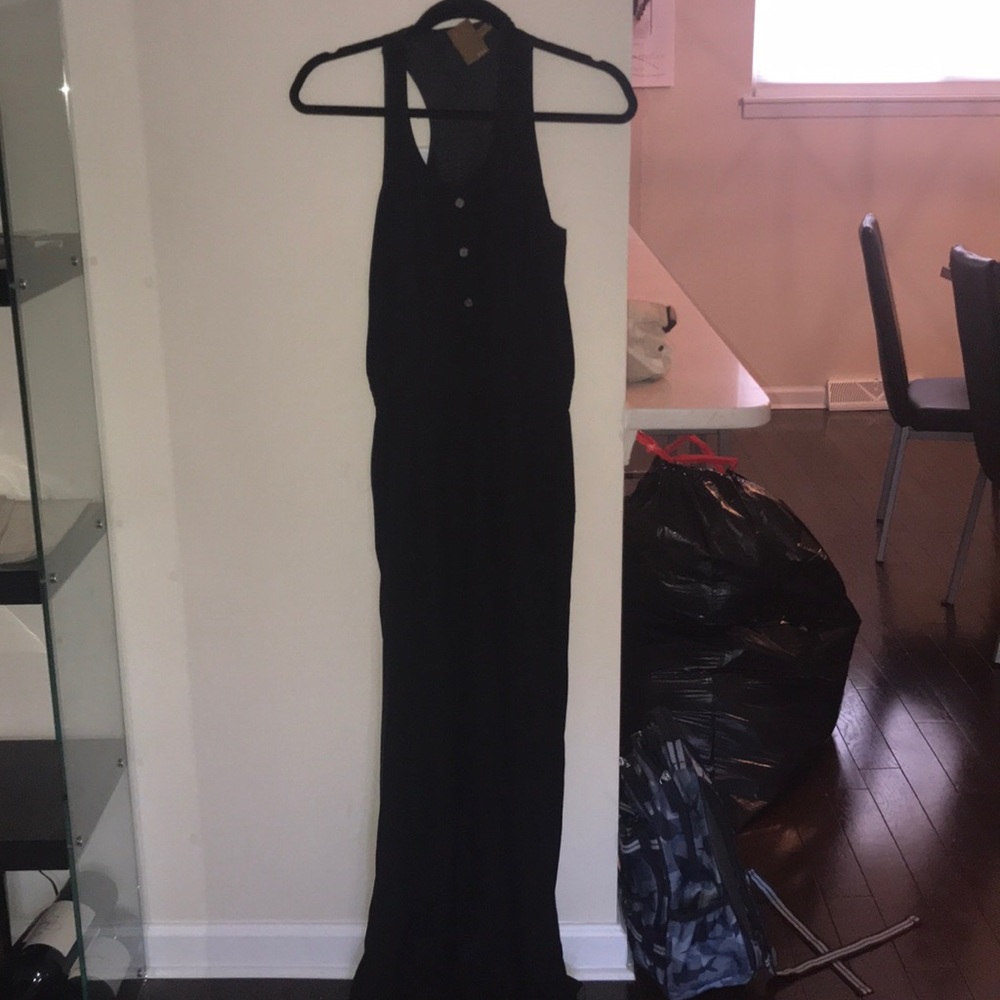 Black silk t-back sleeveless jumpsuit